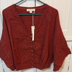 Love Stitch Embroidered Boho Button Front Top